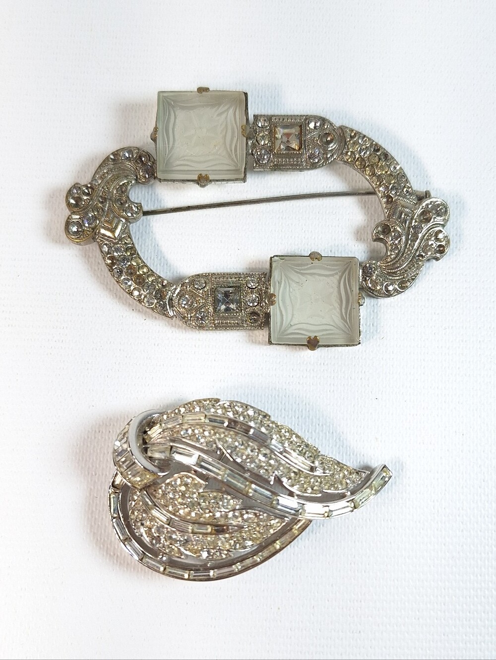 Vintage Jewelry Repair Lot Trifari Leaf Pin & Signed Czech Art Deco Brooches